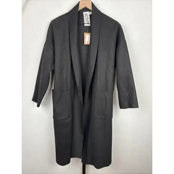 NEW Sadie & Sage Open Front Coat Womens Small Black Relaxed Lagenlook Minimalist - Picture 2 of 12
